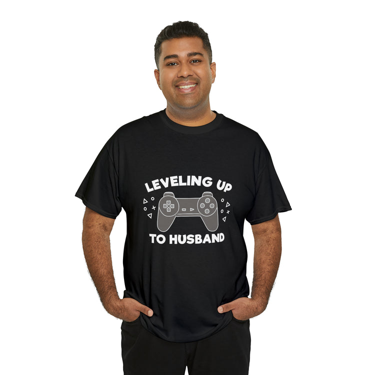 Shirt Funny Leveling Up To Husband Honeymoon Celebratory Hubby T-Shirt Unisex Heavy Cotton Tee