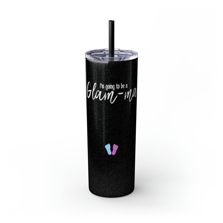 Glam-ma Glamma Pregnancy Announcement New Grandma Gift Skinny Tumbler with Straw, 20oz