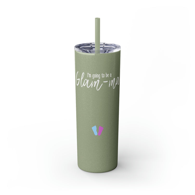 Glam-ma Glamma Pregnancy Announcement New Grandma Gift Skinny Tumbler with Straw, 20oz