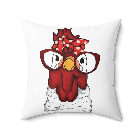 Rooster Hen Chicken Bandana and Glasses Farmer  | Chicken Lady  Spun Polyester Square Pillow