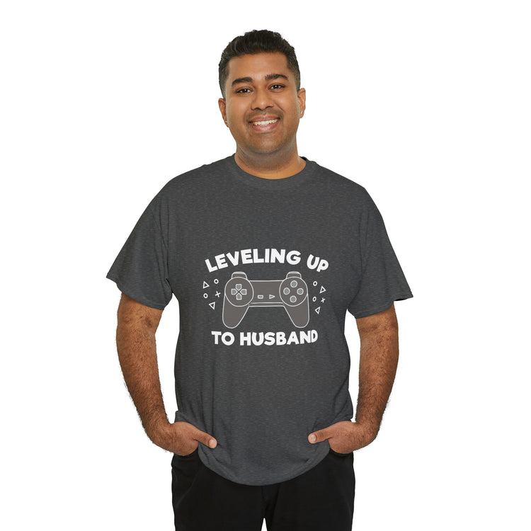 Shirt Funny Leveling Up To Husband Honeymoon Celebratory Hubby T-Shirt Unisex Heavy Cotton Tee