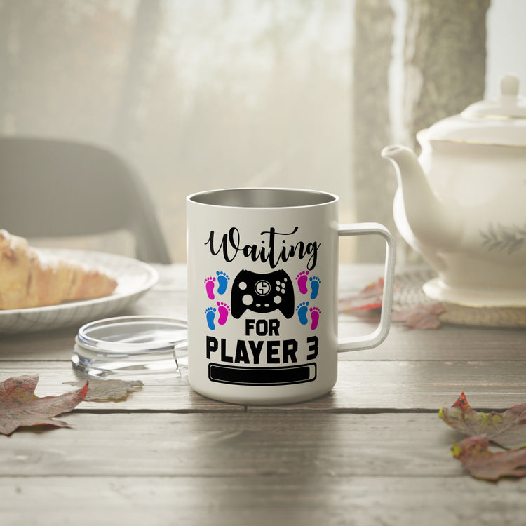 Waiting For Player Three Funny Maternity Insulated Coffee Mug, 10oz