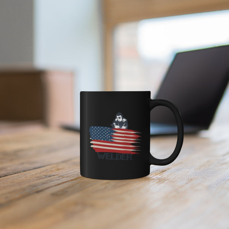 Novelty 4th Of July Freedom Pride Gift Cute Patriotic Welder American Flag Black mug 11oz