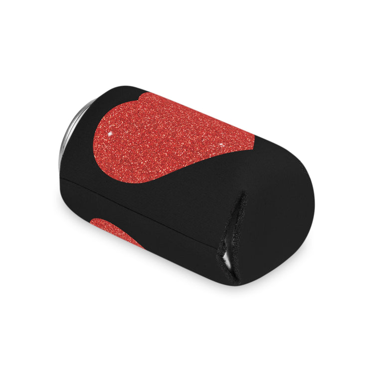 Red Glitter Effect Heart Valentines Day Men Women Can Cooler