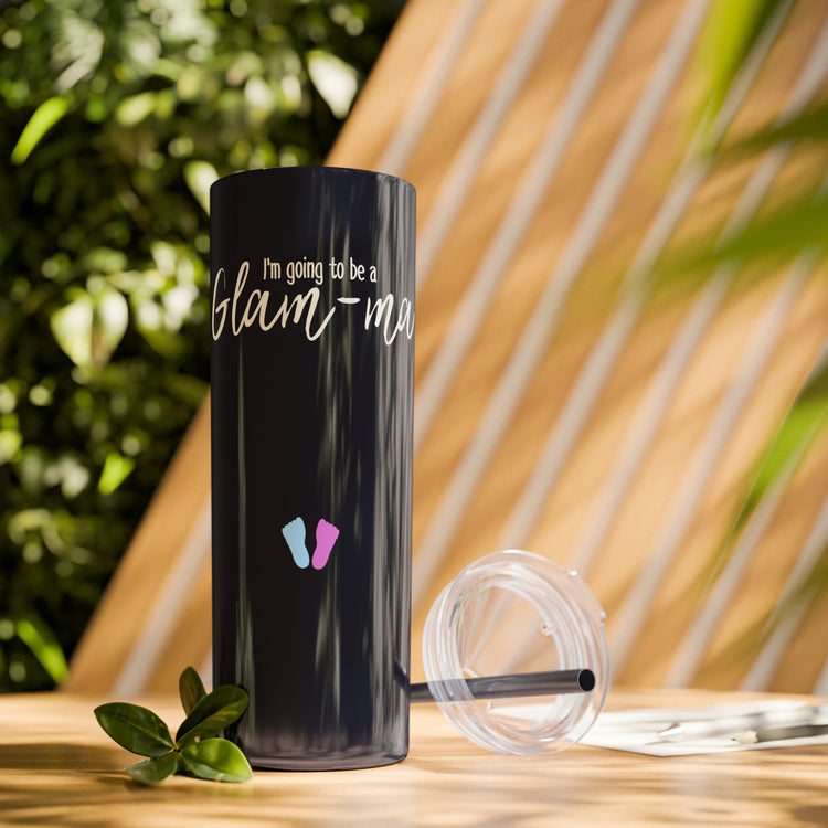 Glam-ma Glamma Pregnancy Announcement New Grandma Gift Skinny Tumbler with Straw, 20oz