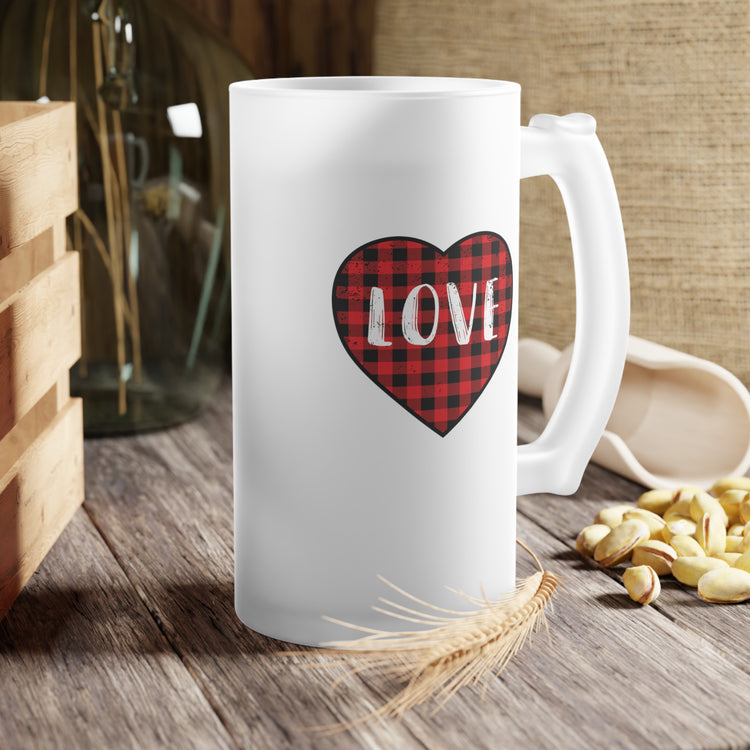 Motivational Checkered Hearts Couples Lovers Illustration Gags Frosted Glass Beer Mug