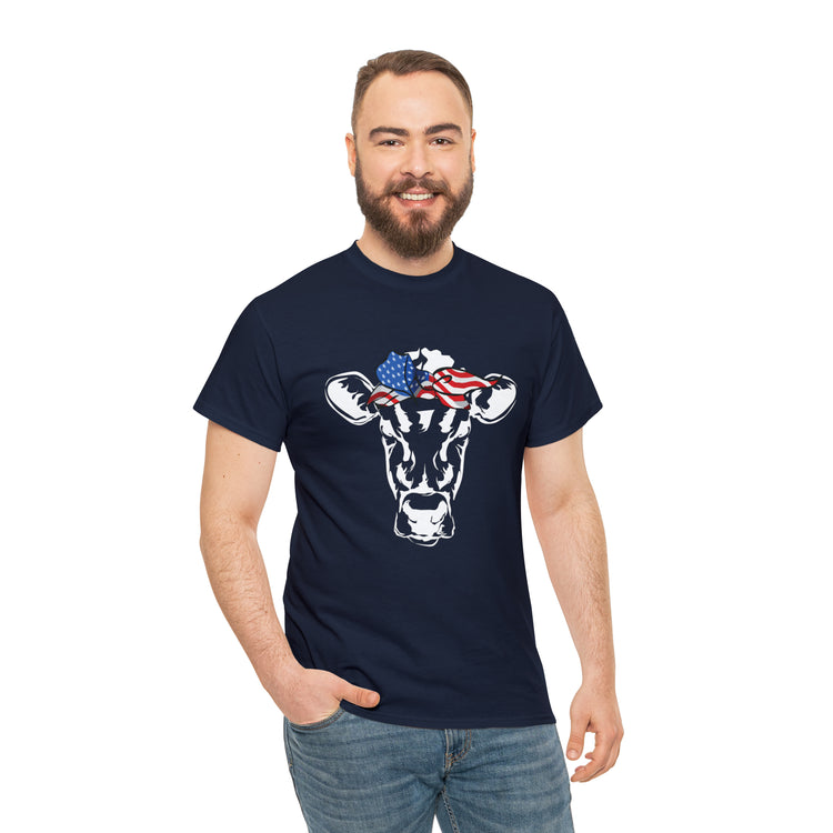 Cool Cow with USA American Flag Bandana Vegan Clothing Herbivore Shirt | Vegetarian T Shirt | Heifer Shirt | Cowgirl Shirt | Farmer Shirt