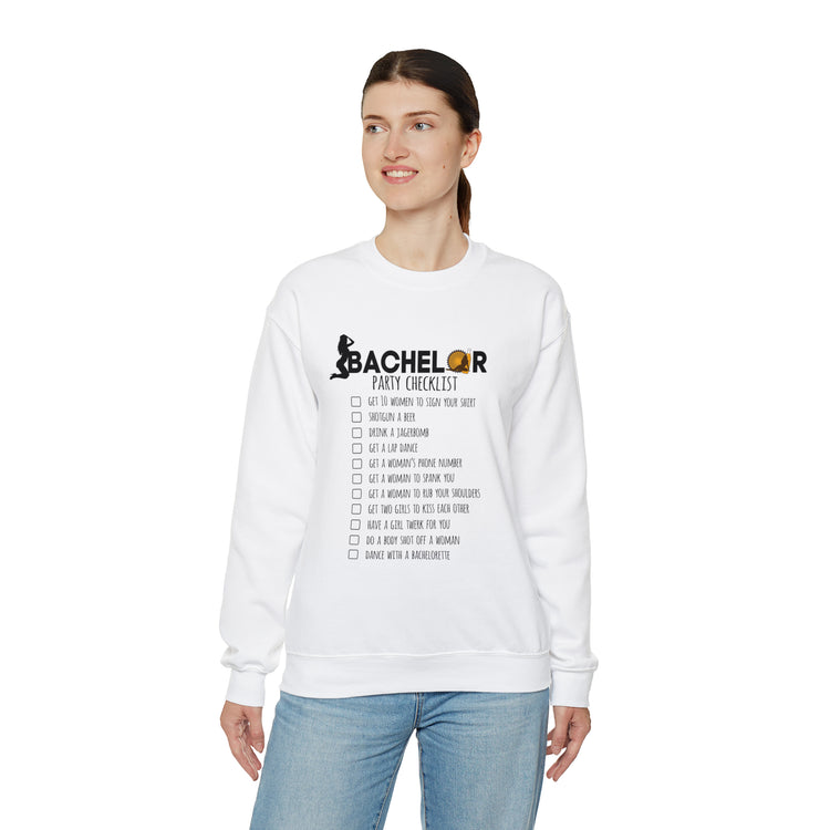 Novelty Bachelors Funny Bridal Marriage Checklist Line Unisex Crewneck Sweatshirt