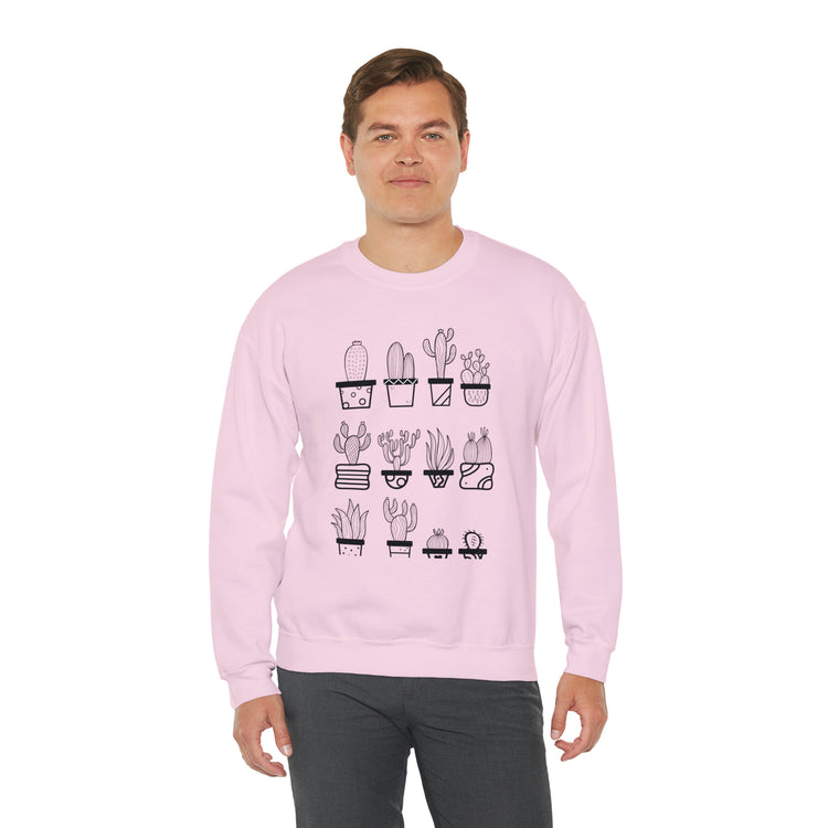 Humorous Cactuses Enthusiasts Cactus Illustration Vintage Novelty Succulents Devotee Gardening Graphic Funny Unisex Heavy Blend™ Crewneck Sweatshirt