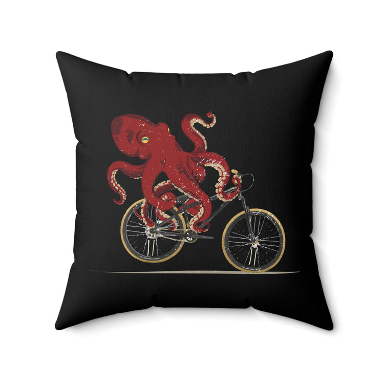 Cycling Octopus Bicycle Enthusiast Invertebrate Steampunk Bike Graphic Spun Polyester Square Pillow