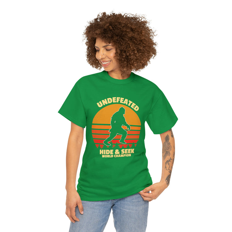 Shirt Funny Hide and Seek World Champion Bigfoot Cryptozoology T-Shirt Unisex Heavy Cotton Tee