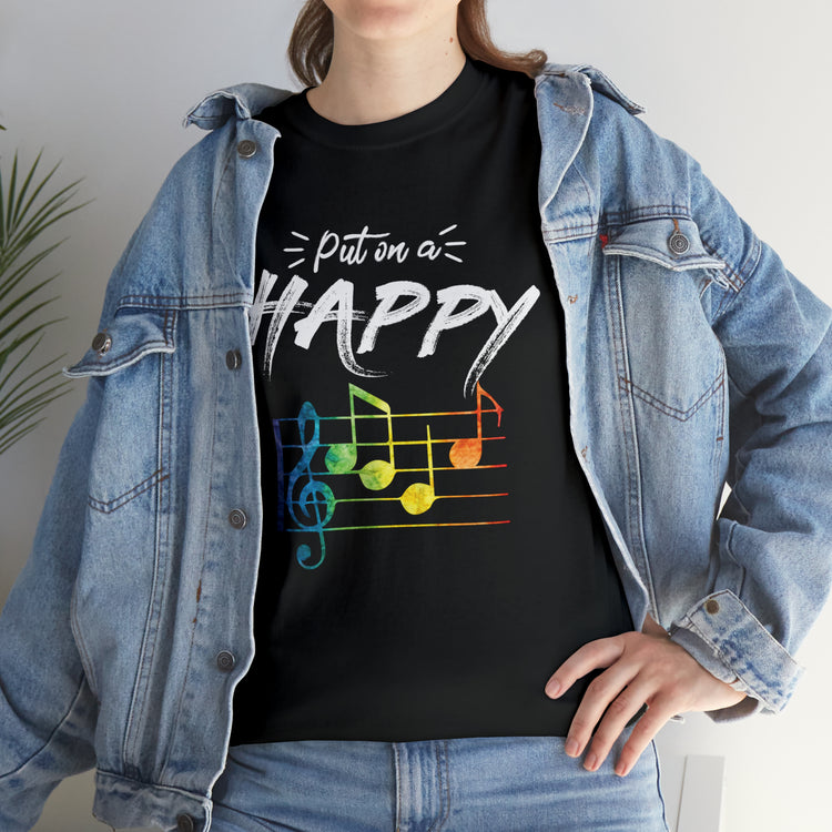 Shirt Funny Put On Smiling Faces Positive Music Lover Musical Instrument Melody Retro T-Shirt Unisex Heavy Cotton Tee