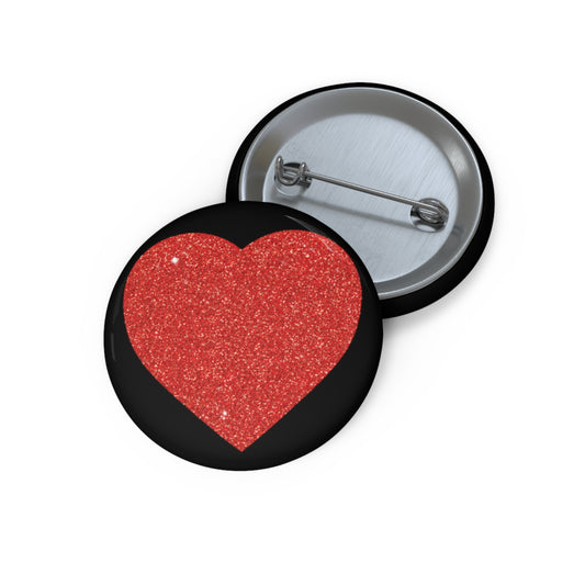 Red Glitter Effect Heart Valentines Day Men Women Custom Pin Buttons