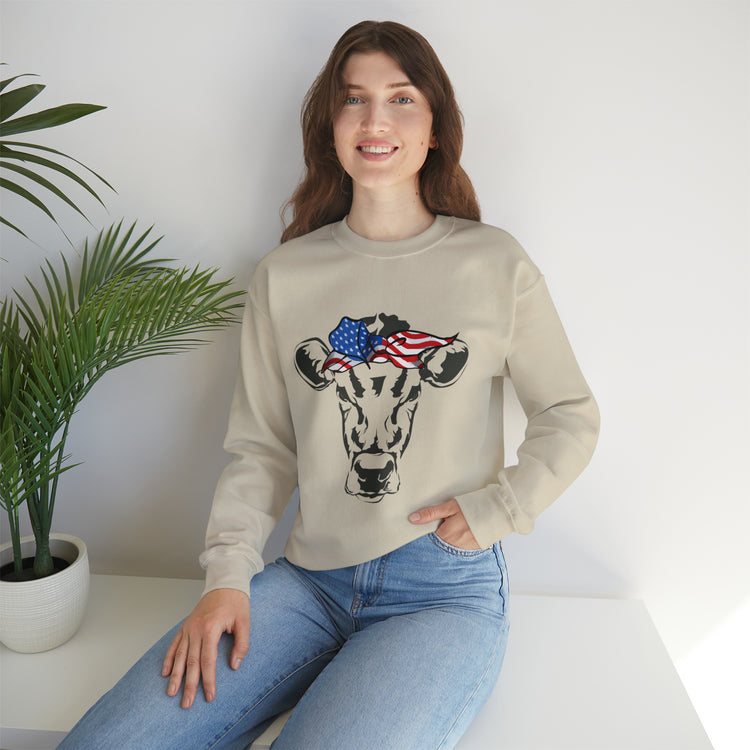 Humorous Cow Bandana Sarcastic Illustration Pun Mockeries Unisex Crewneck Sweatshirt