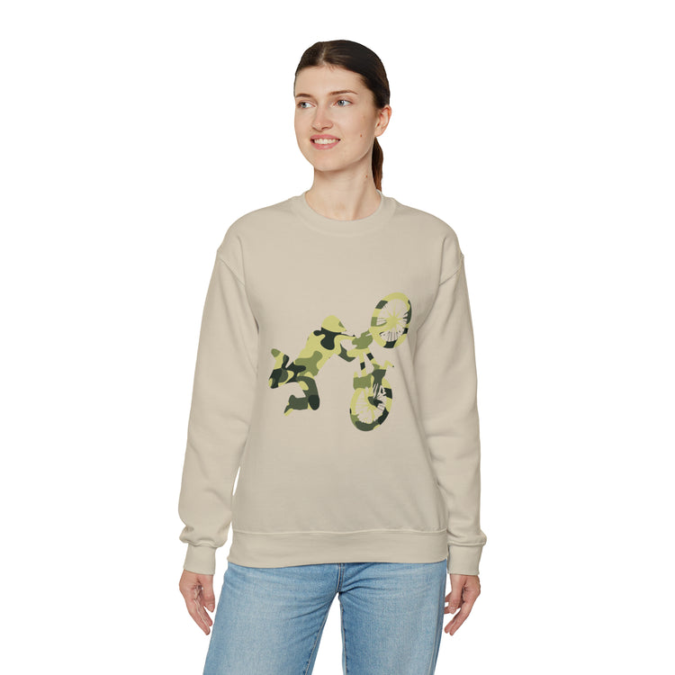 Humorous Military Colors Pattern Bicycle Two-Wheeler Cyclist Unisex Crewneck Sweatshirt