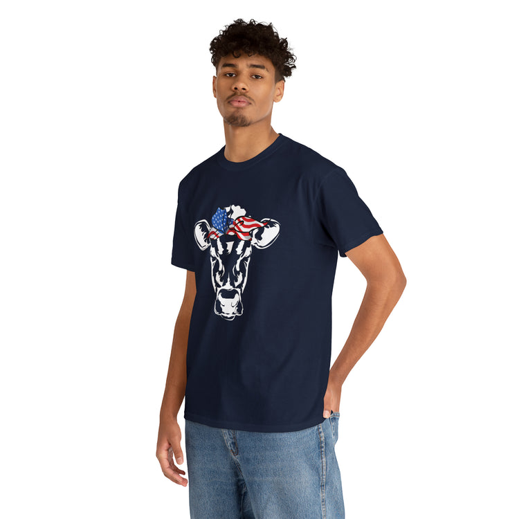 Cool Cow with USA American Flag Bandana Vegan Clothing Herbivore Shirt | Vegetarian T Shirt | Heifer Shirt | Cowgirl Shirt | Farmer Shirt