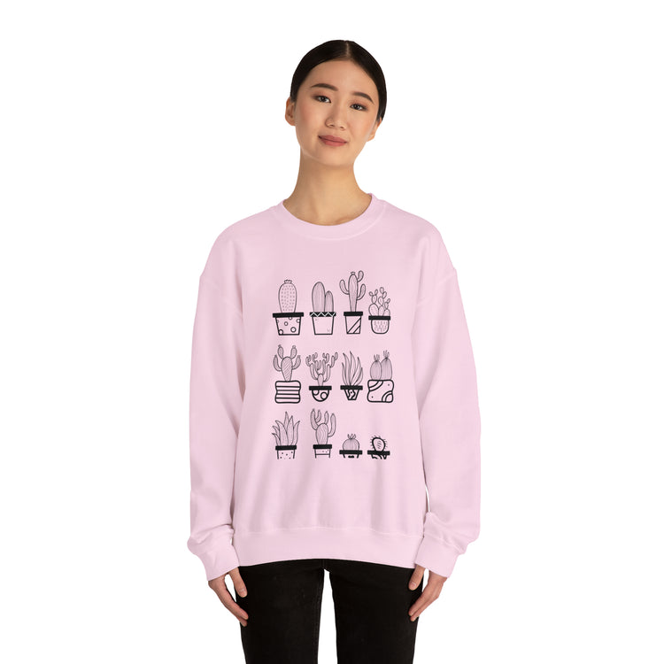 Humorous Cactuses Enthusiasts Cactus Illustration Vintage Novelty Succulents Devotee Gardening Graphic Funny Unisex Heavy Blend™ Crewneck Sweatshirt