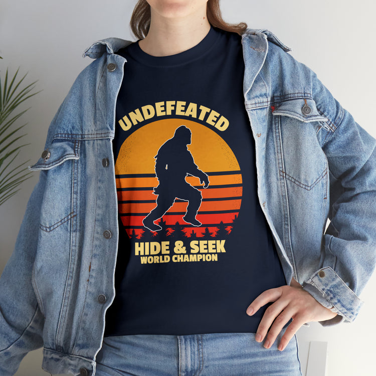 Shirt Funny Hide and Seek World Champion Bigfoot Cryptozoology T-Shirt Unisex Heavy Cotton Tee