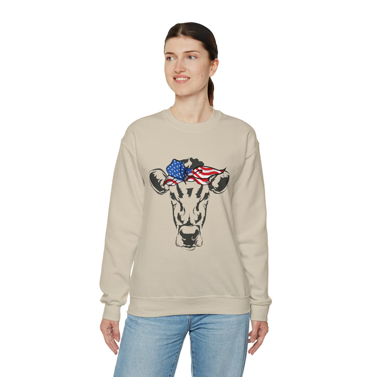 Humorous Cow Bandana Sarcastic Illustration Pun Mockeries Unisex Crewneck Sweatshirt