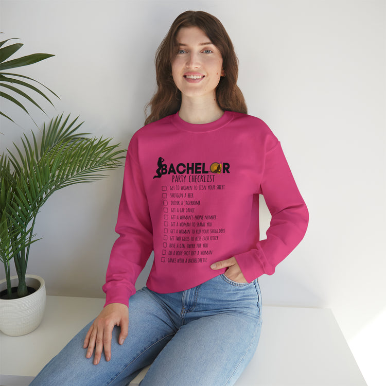 Novelty Bachelors Funny Bridal Marriage Checklist Line Unisex Crewneck Sweatshirt