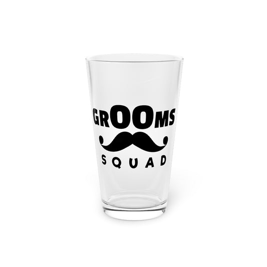 Funny Groom Squad Wedding Bachelors Mustache Wedding Fiance Pint Glass, 16oz