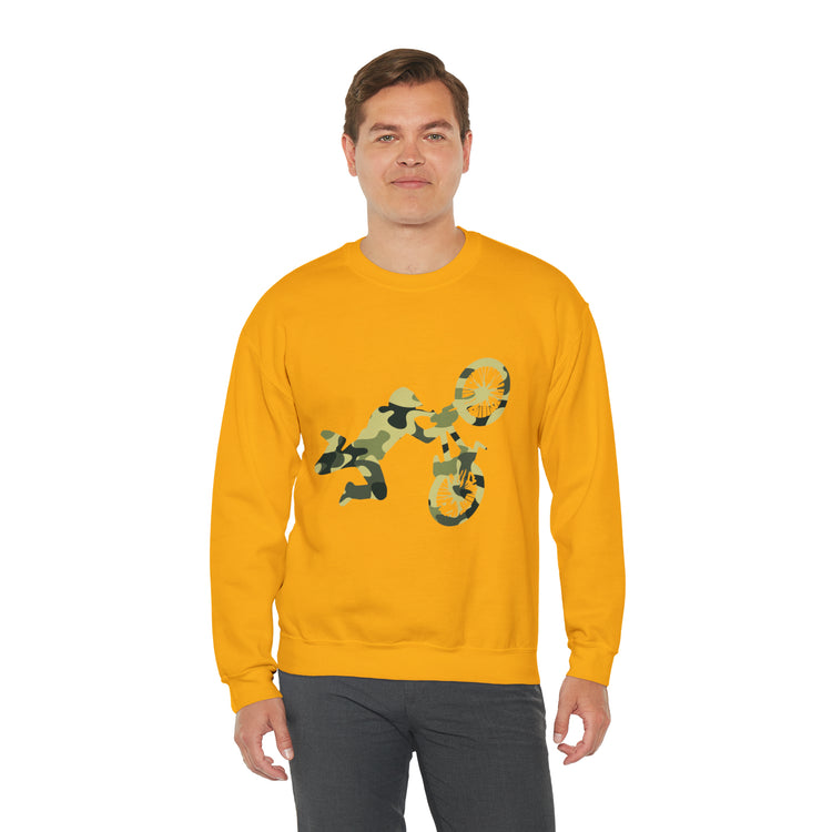 Humorous Military Colors Pattern Bicycle Two-Wheeler Cyclist Unisex Crewneck Sweatshirt