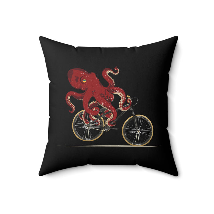 Cycling Octopus Bicycle Enthusiast Invertebrate Steampunk Bike Graphic Spun Polyester Square Pillow