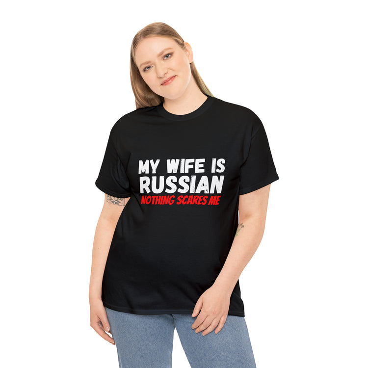 Shirt Funny My Wife's Russian Introvert Sayings Heritage Spouse T-Shirt Unisex Heavy Cotton Tee