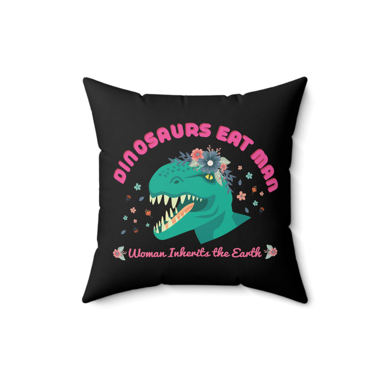 Humorous Funny Dinosaurs Eat Man Funny Retro Outdoor Adventures Dinosaurs Spun Polyester Square Pillow