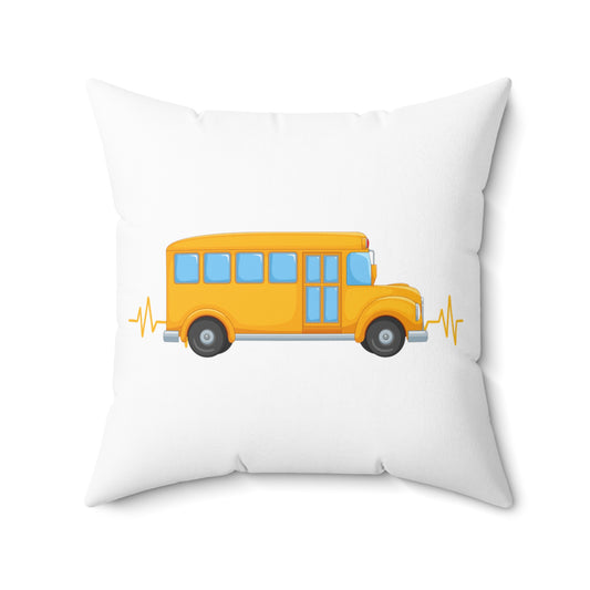 Novelty Heartbeats Students Transportation Motorbus Schooling Spun Polyester Square Pillow