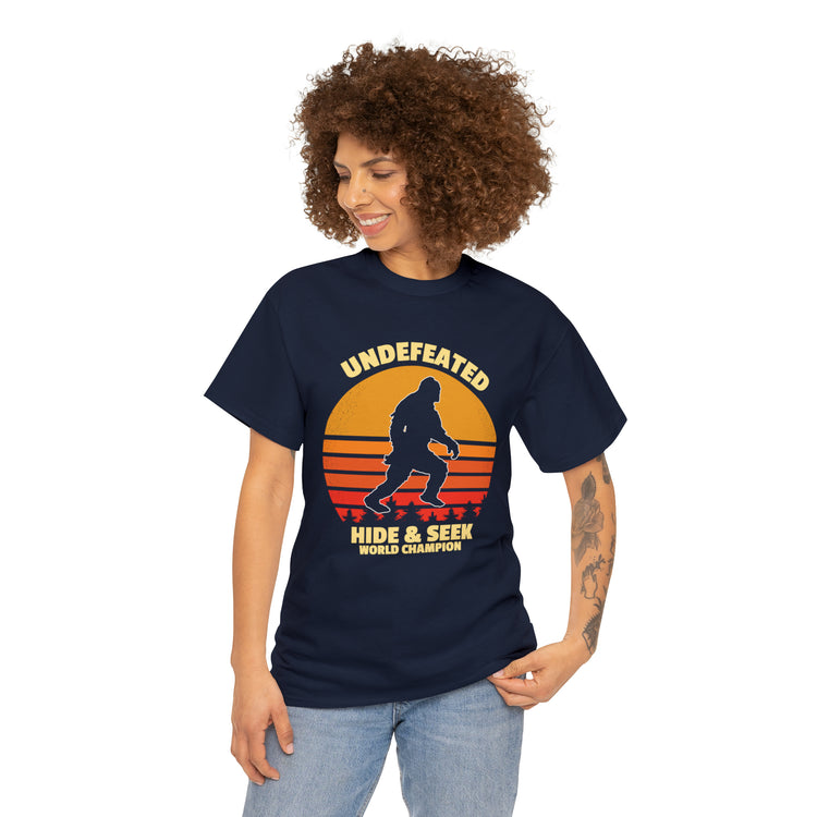 Shirt Funny Hide and Seek World Champion Bigfoot Cryptozoology T-Shirt Unisex Heavy Cotton Tee