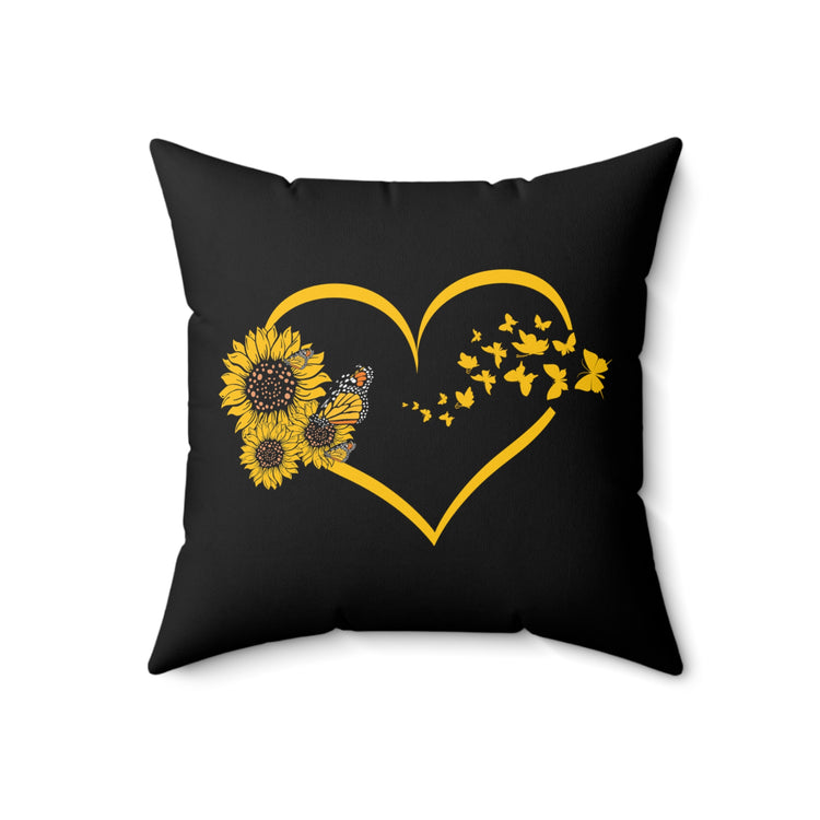 Hilarious Sunflower Heart Butterflies Bohemian Hippy Biodiversity Spun Polyester Square Pillow