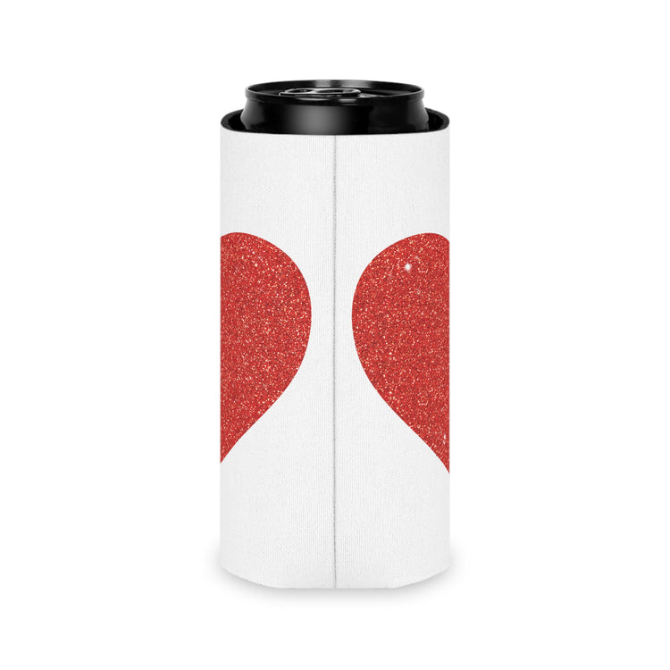 Red Glitter Effect Heart Valentines Day Men Women Can Cooler