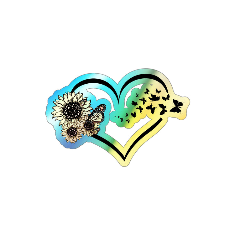 Hilarious Sunflower Heart Butterflies Bohemian Holographic Die-cut Stickers