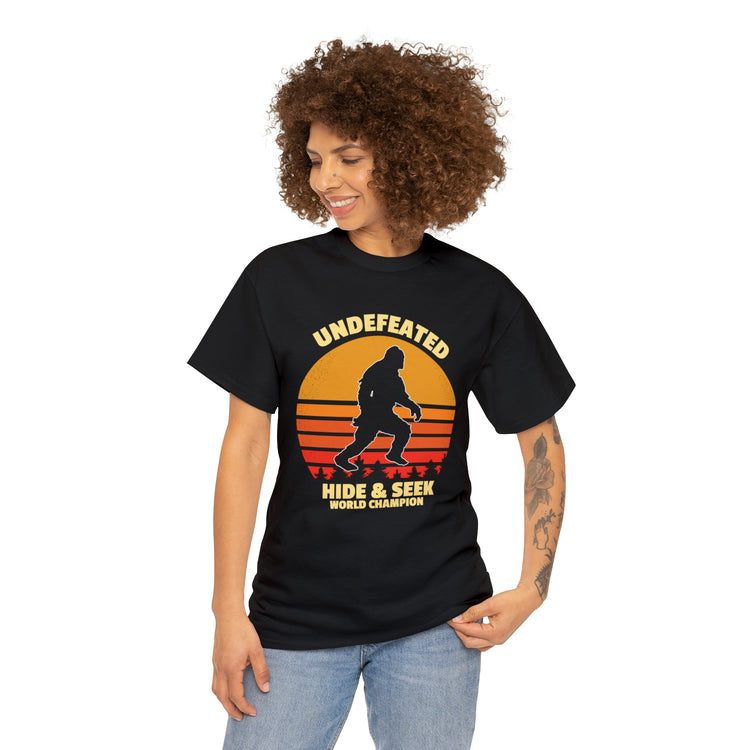 Shirt Funny Hide and Seek World Champion Bigfoot Cryptozoology T-Shirt Unisex Heavy Cotton Tee