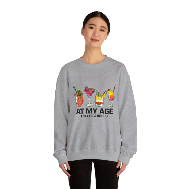 Funny At My Age I Glasses Bartender Mixologist Beverage Unisex Crewneck Sweatshirt