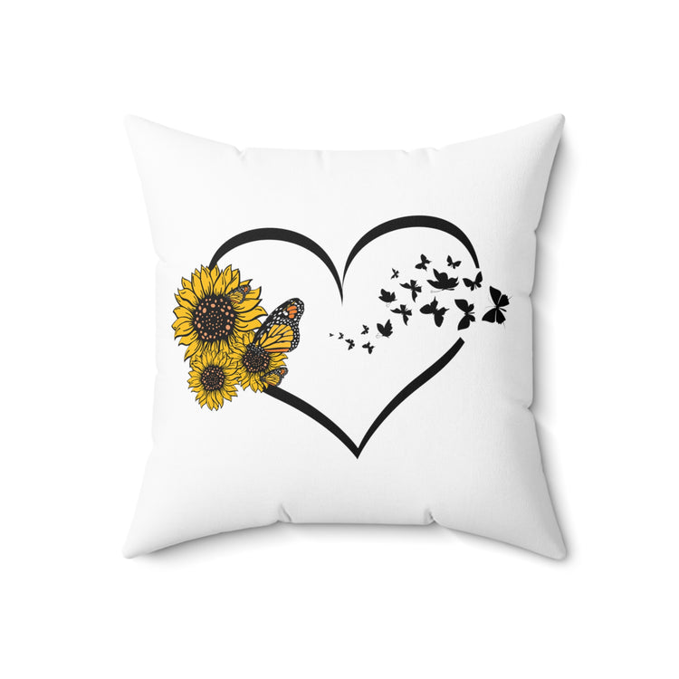 Hilarious Sunflower Heart Butterflies Bohemian Biodiversity Spun Polyester Square Pillow