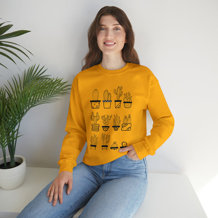 Humorous Cactuses Enthusiasts Cactus Illustration Vintage Novelty Succulents Devotee Gardening Graphic Funny Unisex Heavy Blend™ Crewneck Sweatshirt