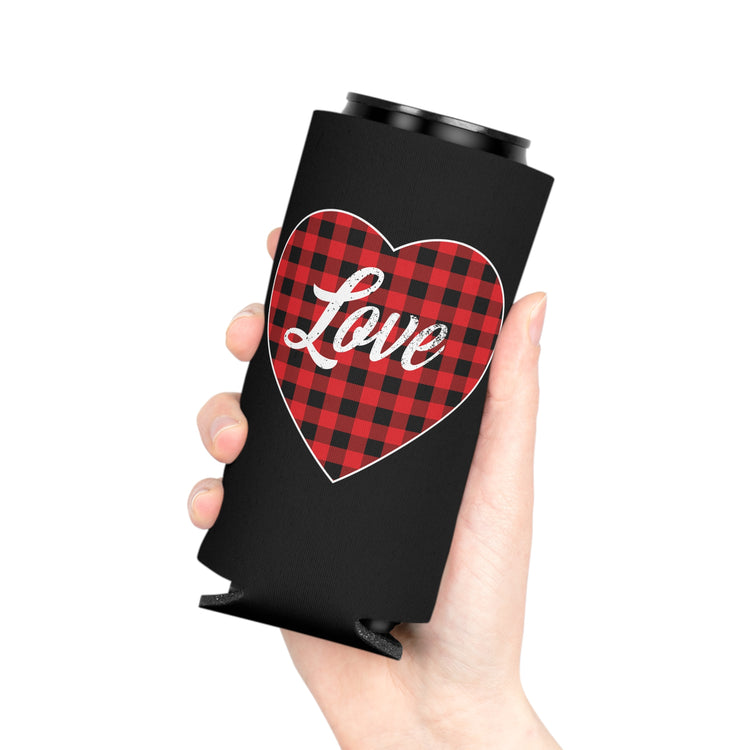 buffalo plaid heart Can Cooler