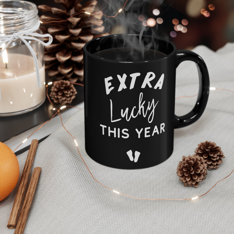 Extra Lucky This Year Thankful Future Mom Baby Bump Black mug 11oz