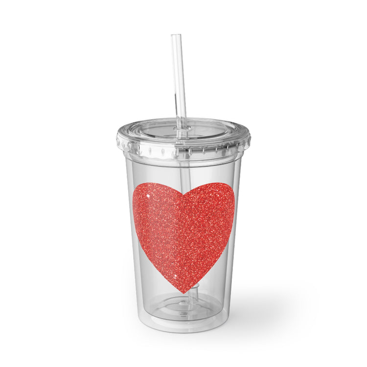 Red Glitter Effect Heart Valentines Day Men Women Suave Acrylic Cup