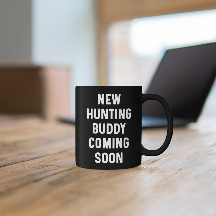New Hunting Buddy Coming Soon Baby Bump Black mug 11oz
