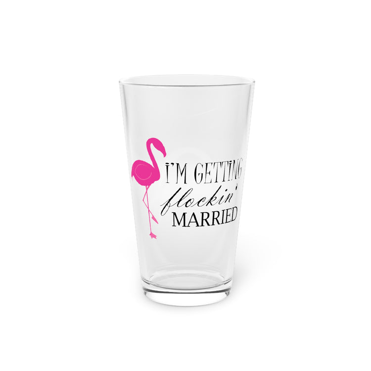 Humorous Bridal Entourages Flamingoes Illustration Puns Hilarious Bridesmaids Flocks Graphic Saying Gag Pint Glass, 16oz