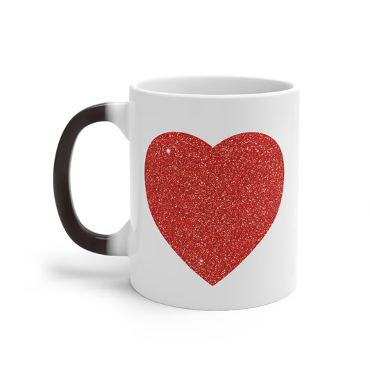 Red Glitter Effect Heart Valentines Day Men Women Color Changing Mug