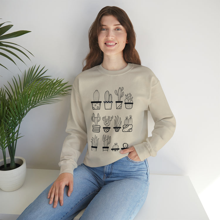 Humorous Cactuses Enthusiasts Cactus Illustration Vintage Novelty Succulents Devotee Gardening Graphic Funny Unisex Heavy Blend™ Crewneck Sweatshirt