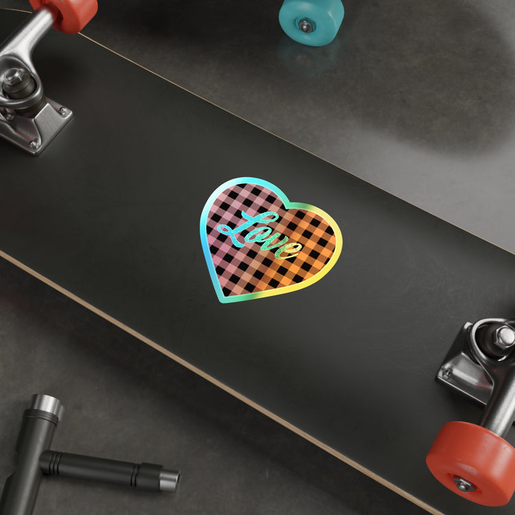 buffalo plaid heart 2 Holographic Die-cut Stickers