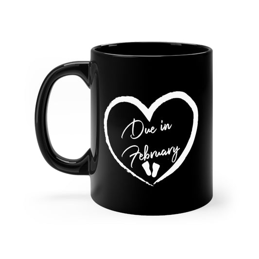 Due In February Future Mom Baby Bump Black mug 11oz