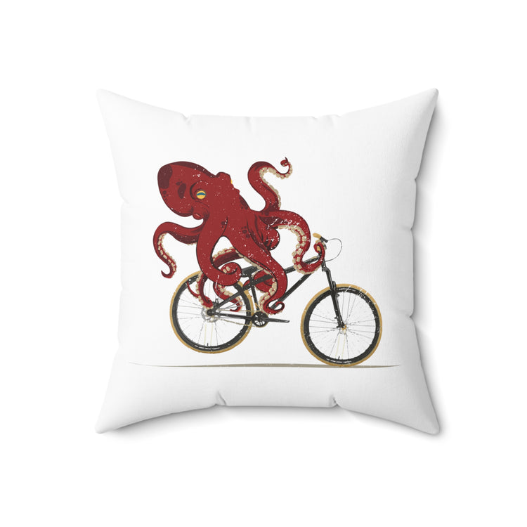 Cycling Octopus Bicycle Enthusiast Invertebrate Steampunk Bike Graphic Spun Polyester Square Pillow