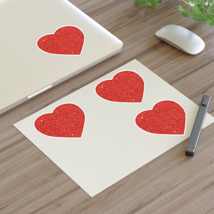 Red Glitter Effect Heart Valentines Day Men Women Sticker Sheets