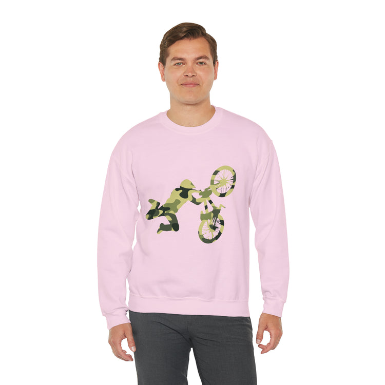 Humorous Military Colors Pattern Bicycle Two-Wheeler Cyclist Unisex Crewneck Sweatshirt